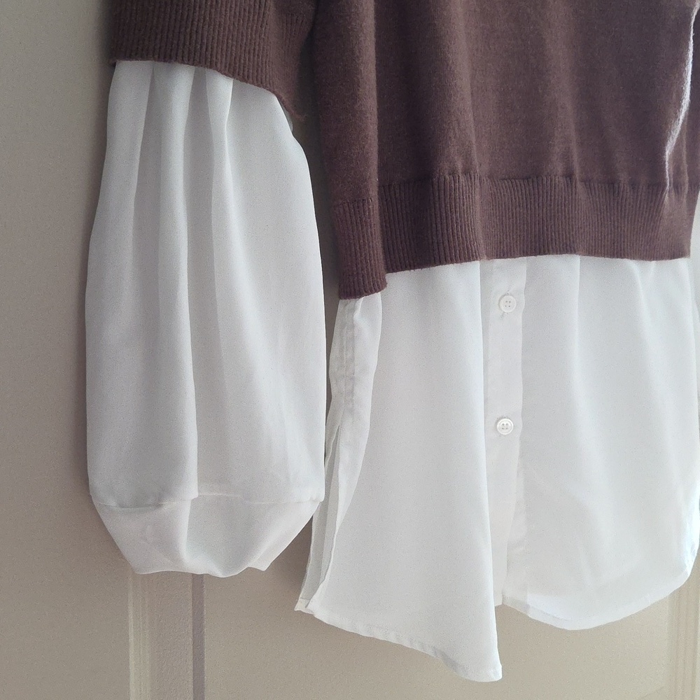 TRUTH Brown Sweater with White Layered Sleeves - Picture 8 of 8